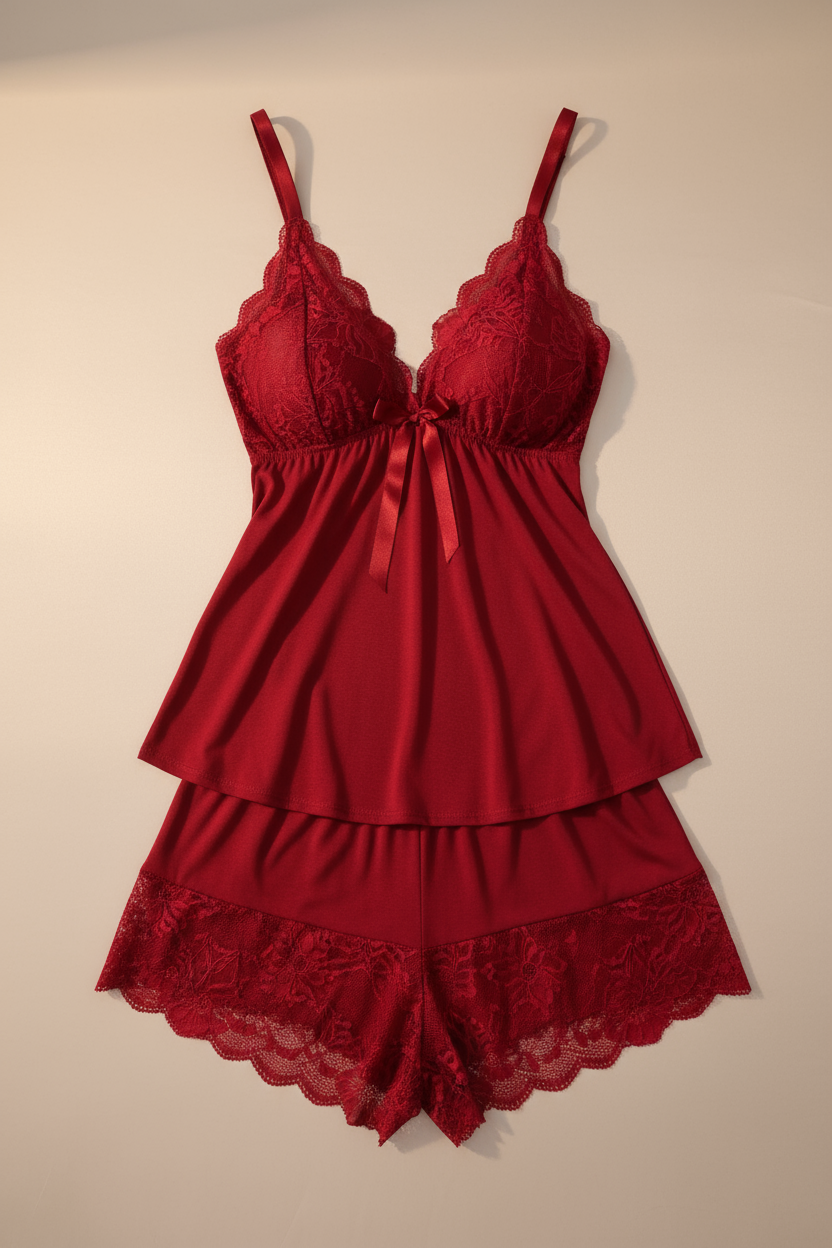 Scarlet Lace Satin Sleep Set
