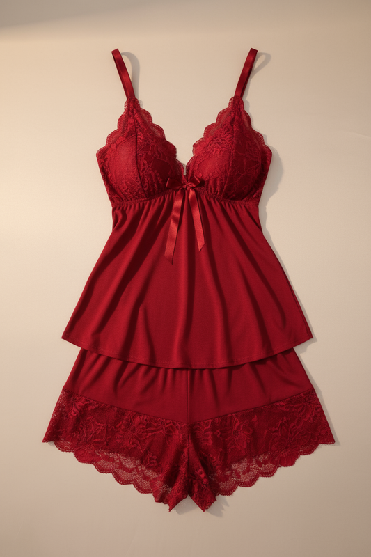 Scarlet Lace Satin Sleep Set