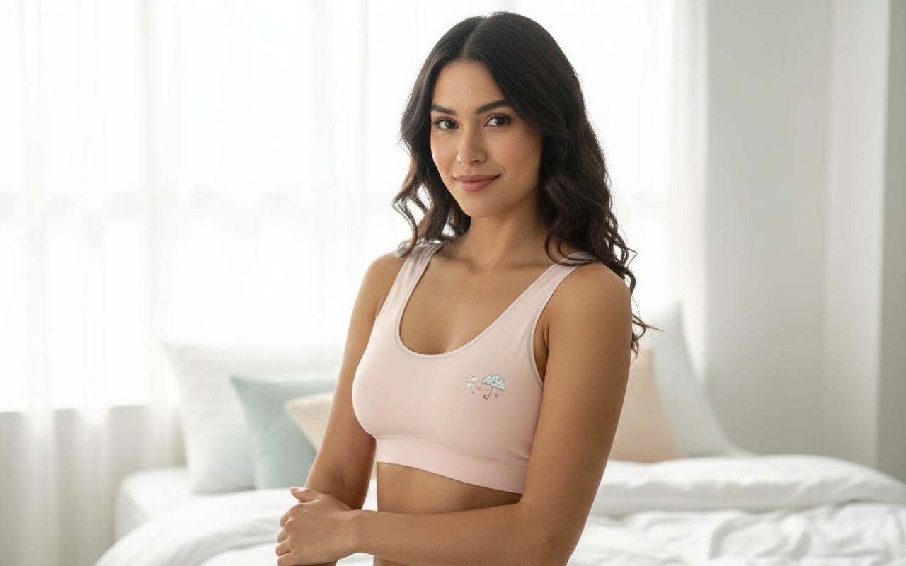 Pastel Umbrella Wide‑Strap Cotton Bralette