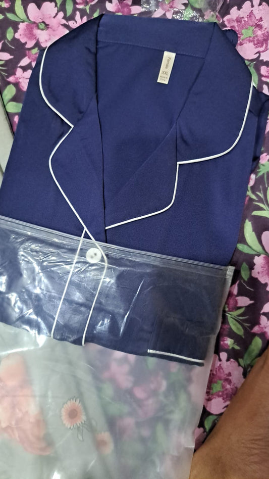 Classic Navy Piped Pajama Set