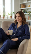 Classic Navy Piped Pajama Set