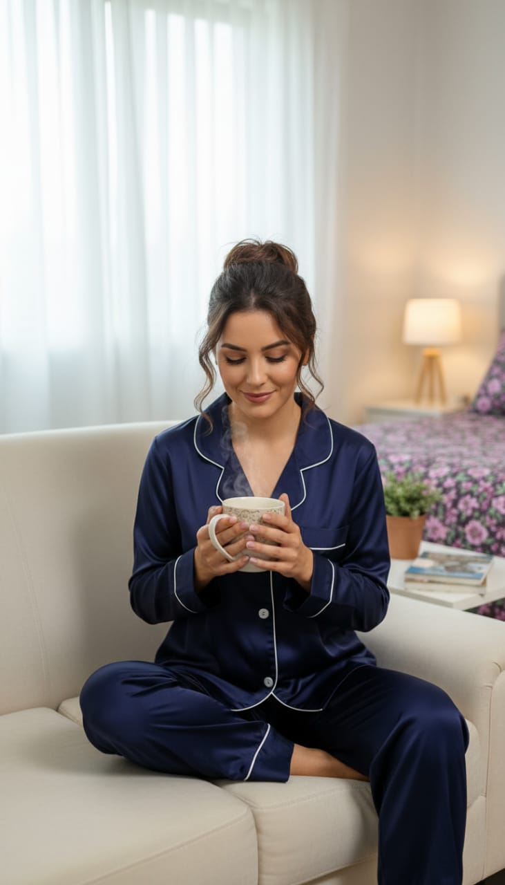 Classic Navy Piped Pajama Set