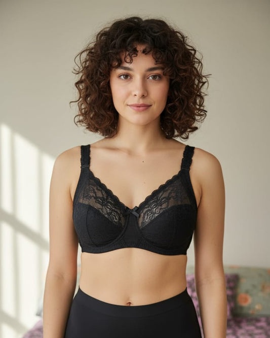 Black Lace Full‑Coverage Wirefree Bra