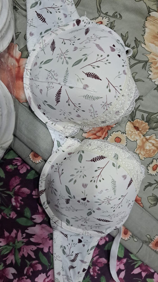 Botanical Lace Contour Bra – White/Sage