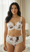 Floral Lace Underwire Bra & Brief Set – White/Lilac