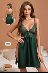 Emerald Lace Satin Chemise