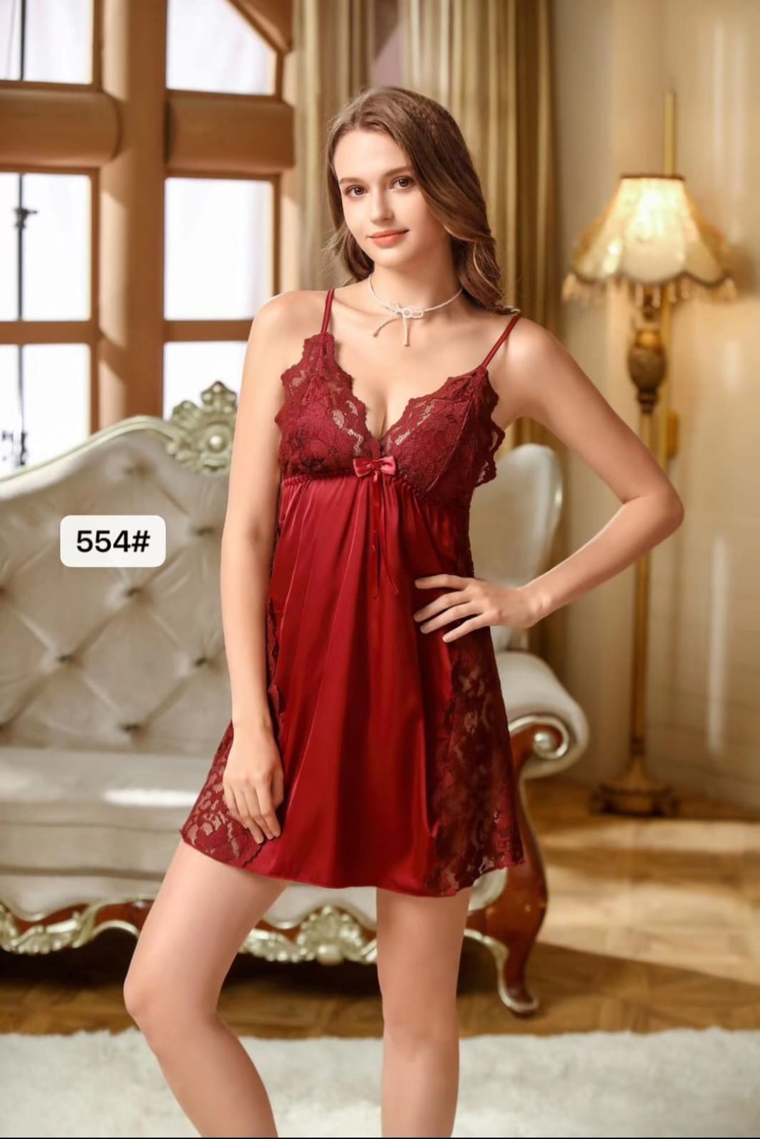 Burgundy Lace Satin Chemise