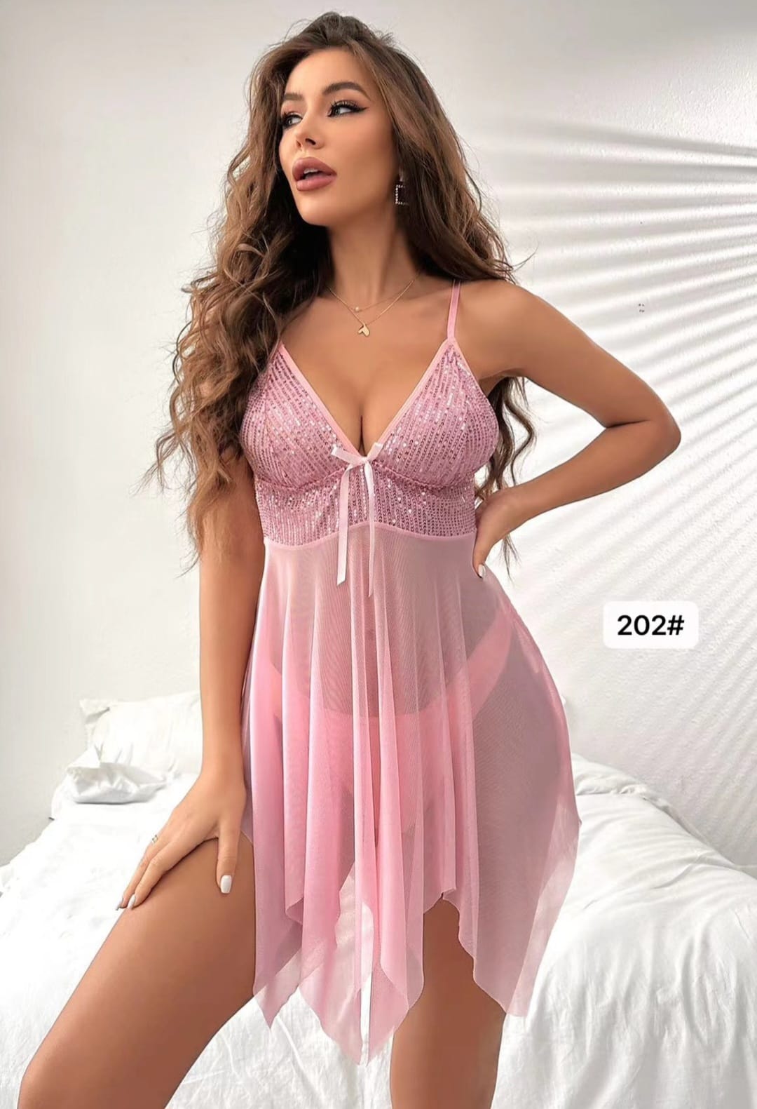 Sparkle Mesh Babydoll Chemise – Pink
