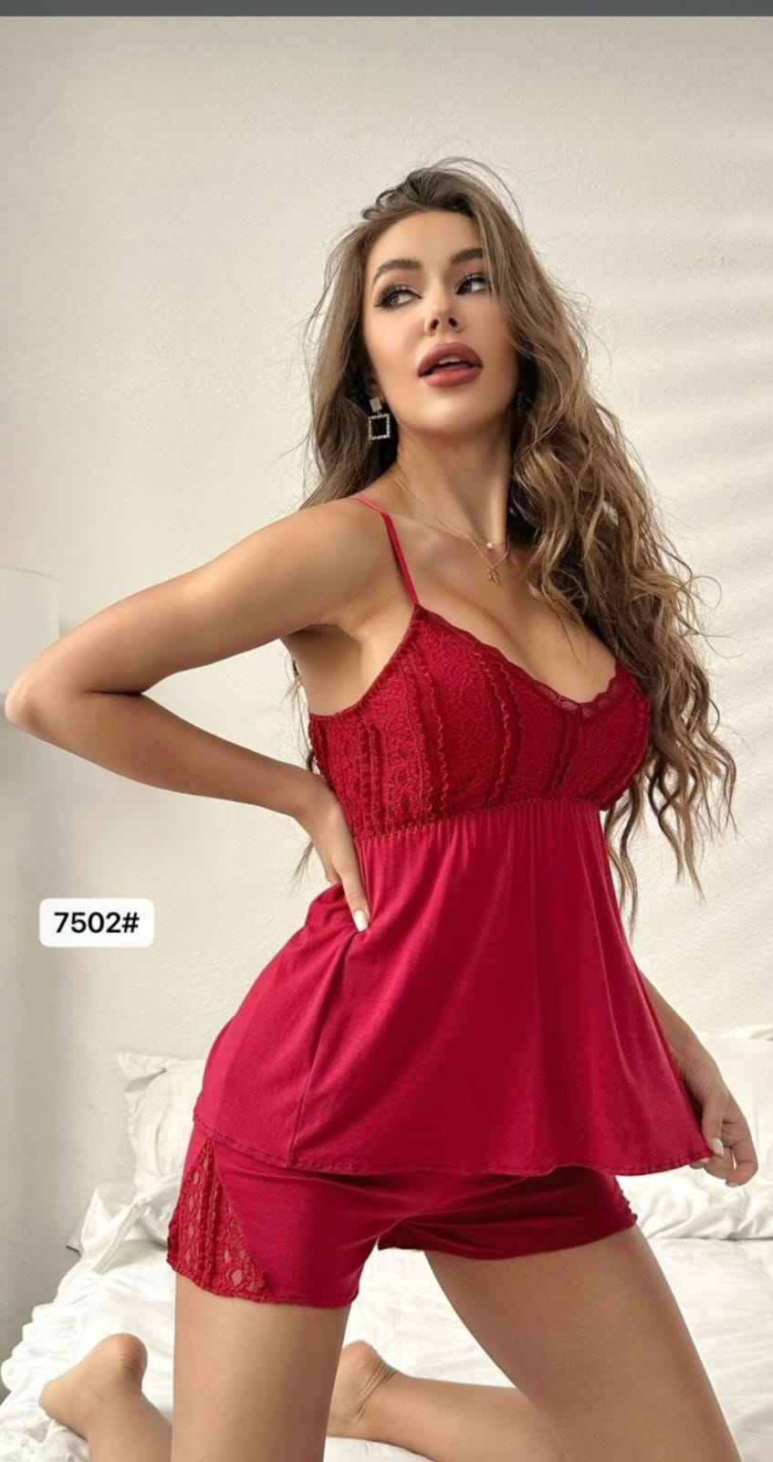 Crimson Lace Cami & Shorts Sleep Set