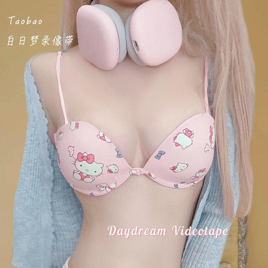 Kawaii Pink Kitty Plunge T‑Shirt Bra
