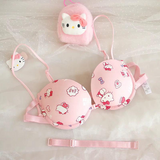 Kawaii Pink Kitty T‑Shirt Bra