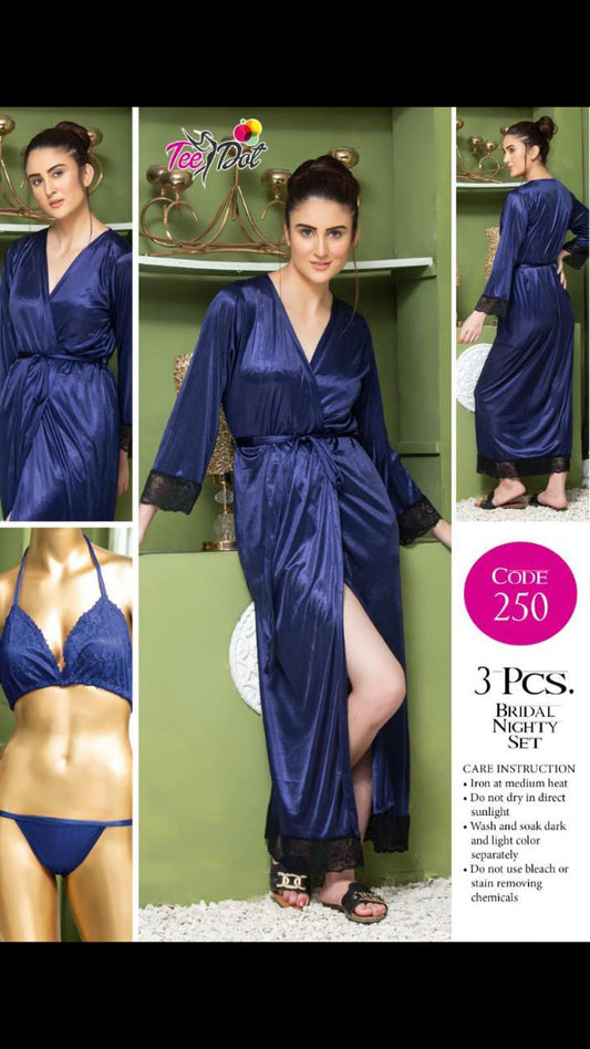 3 Pcs Bridal Nighty Set – Royal Blue