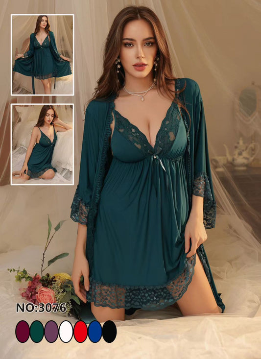 Elegant Deep V-Neck Lace Chemise 