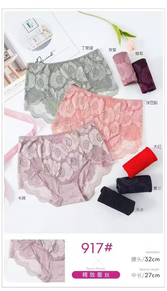 Rose Lace Mid‑Rise Briefs – Style 917
