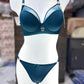 Luxe Teal Satin Contour Bra &amp; Bikini Set