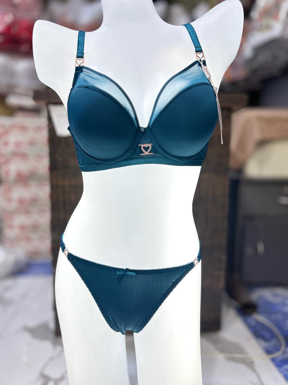 Luxe Teal Satin Contour Bra &amp; Bikini Set