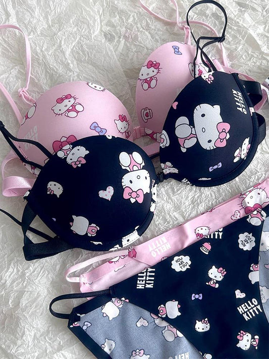 Kawaii Kitty Bra &amp; Panty Set – Pink or Black
