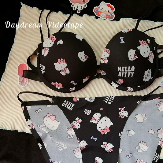 Kawaii Black Kitty Bra &amp; Panty Set