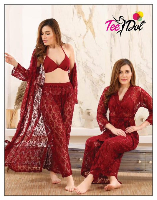 Noir Floral Lace Duster &amp; Pants Set